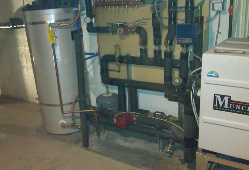 boiler and piping, radiant floor heating with indirect fired water heater